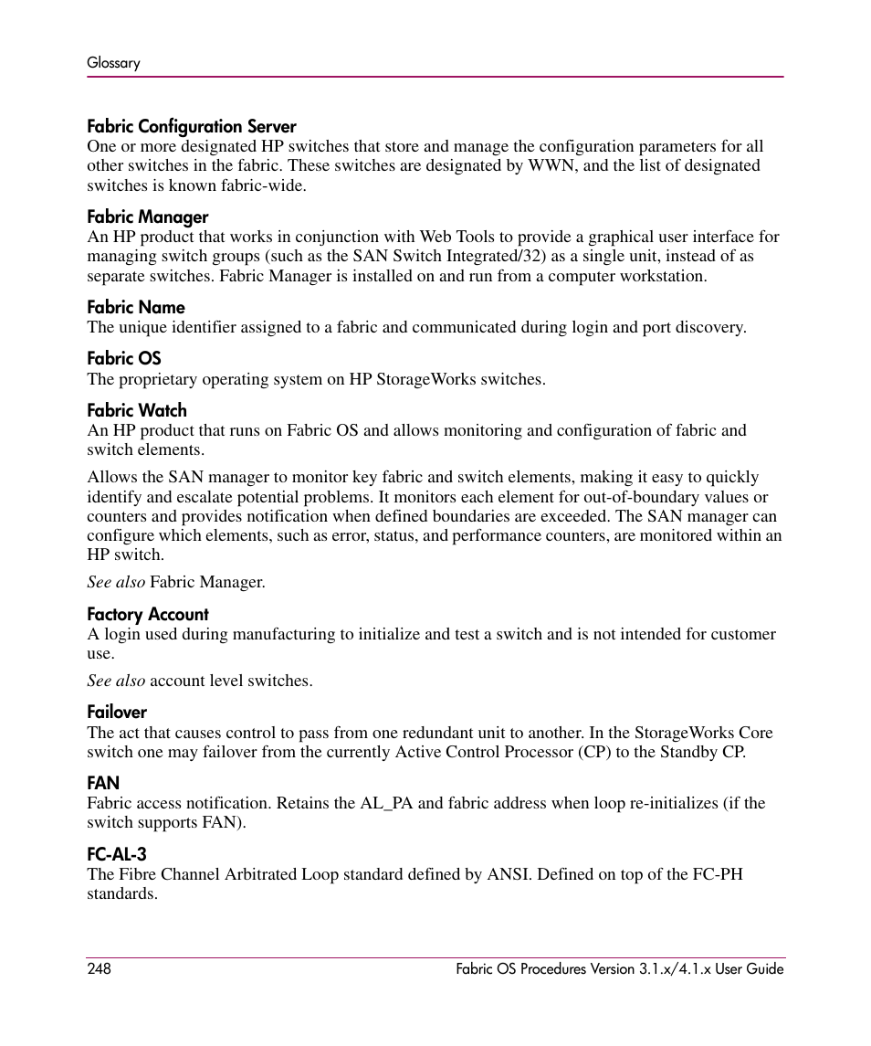 HP StorageWorks MSA 2.8 SAN Switch User Manual | Page 248 / 270