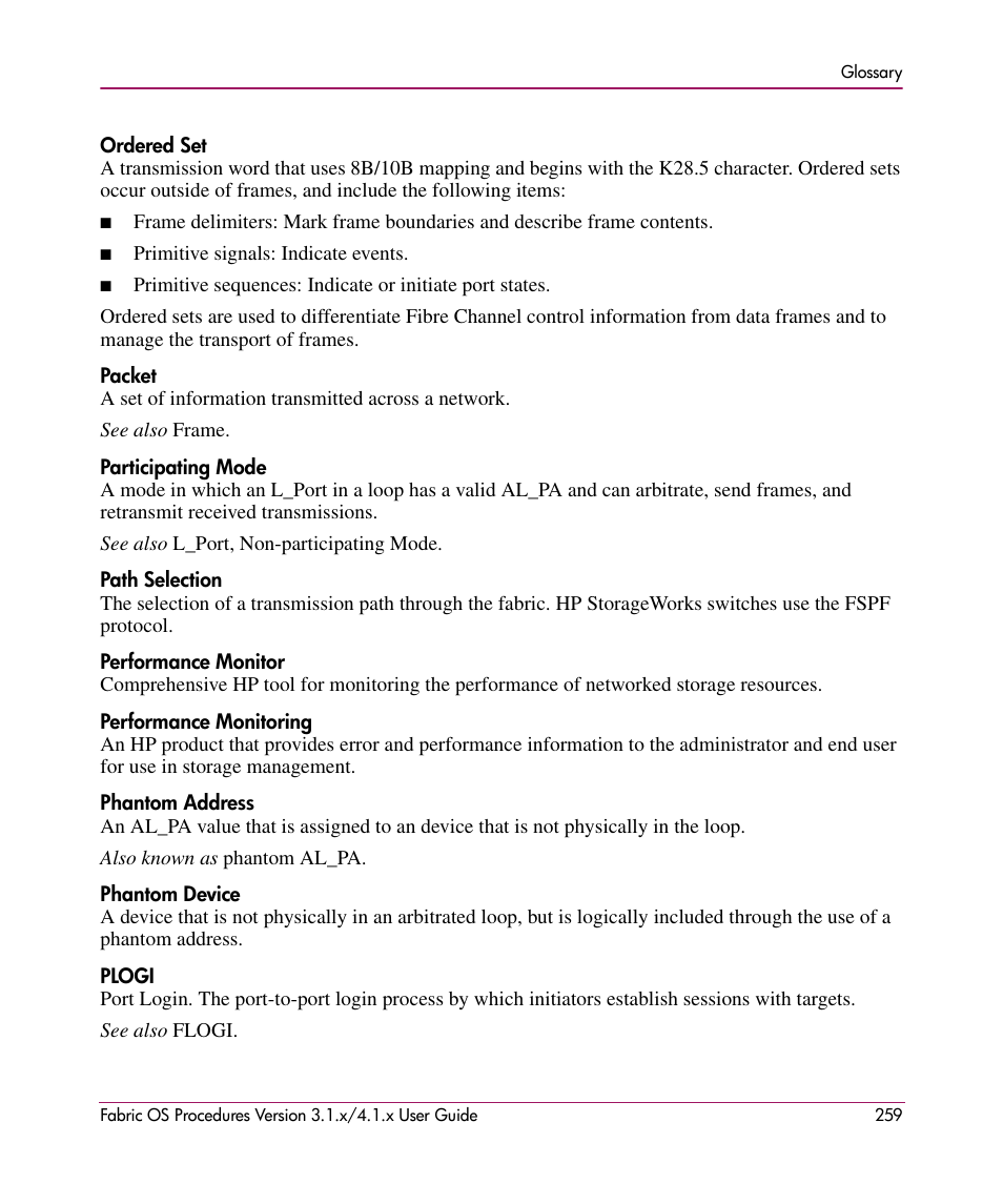 HP StorageWorks MSA 2.8 SAN Switch User Manual | Page 259 / 270