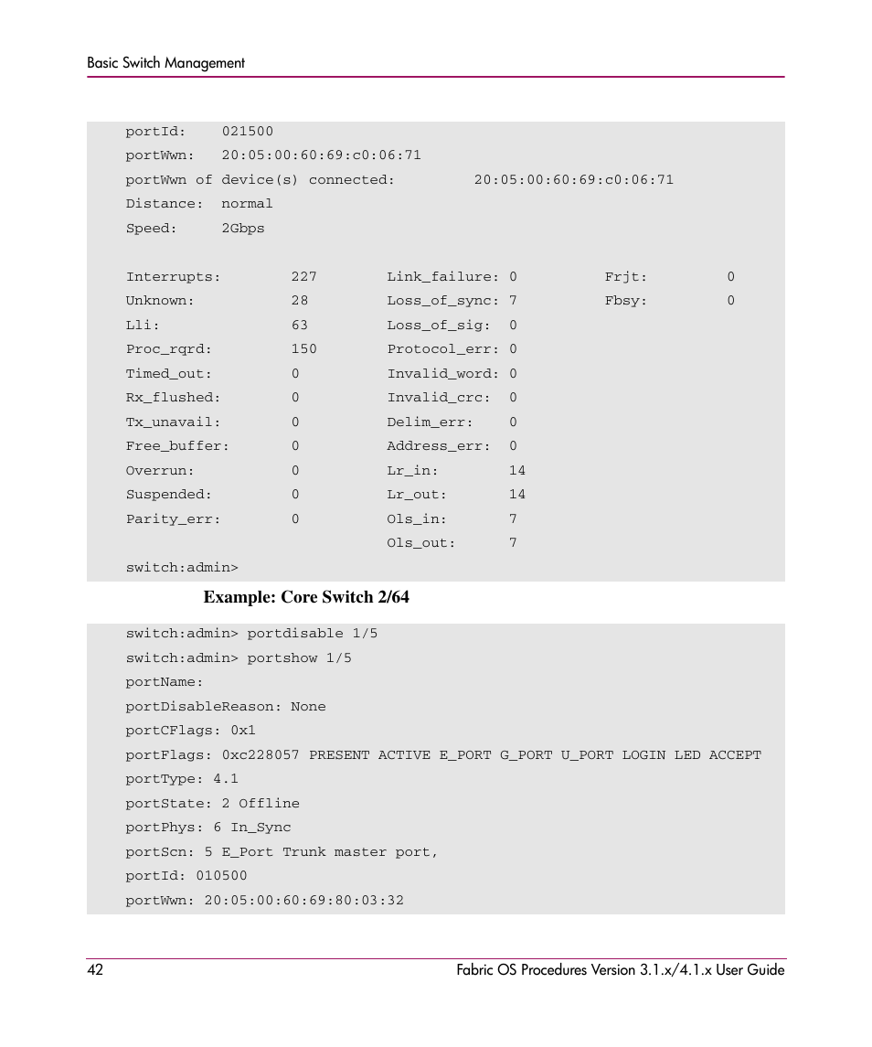 Example: core switch 2/64 | HP StorageWorks MSA 2.8 SAN Switch User Manual | Page 42 / 270