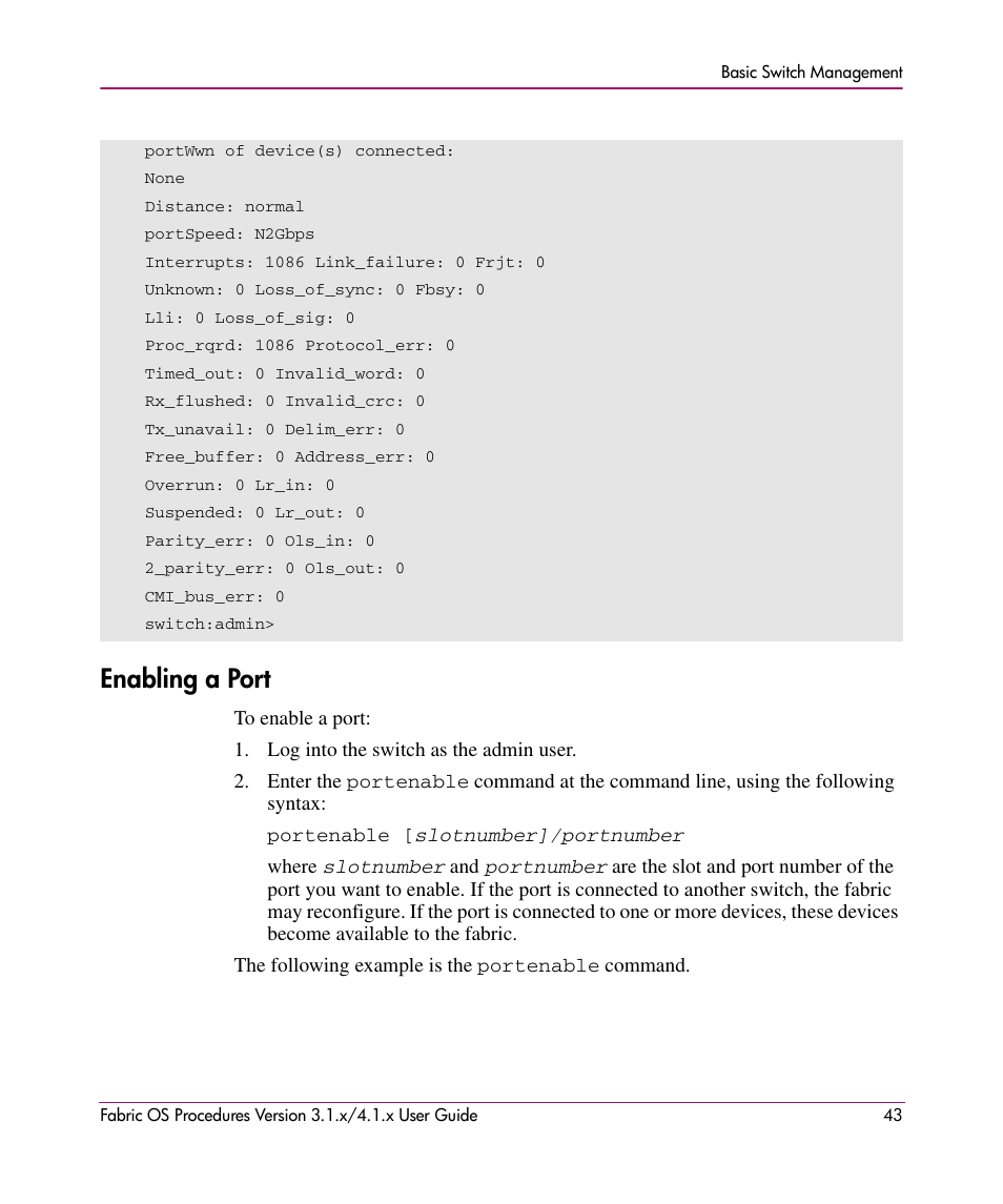 Enabling a port | HP StorageWorks MSA 2.8 SAN Switch User Manual | Page 43 / 270