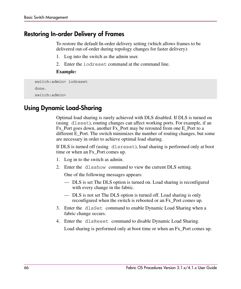 Restoring in-order delivery of frames, Using dynamic load-sharing | HP StorageWorks MSA 2.8 SAN Switch User Manual | Page 66 / 270