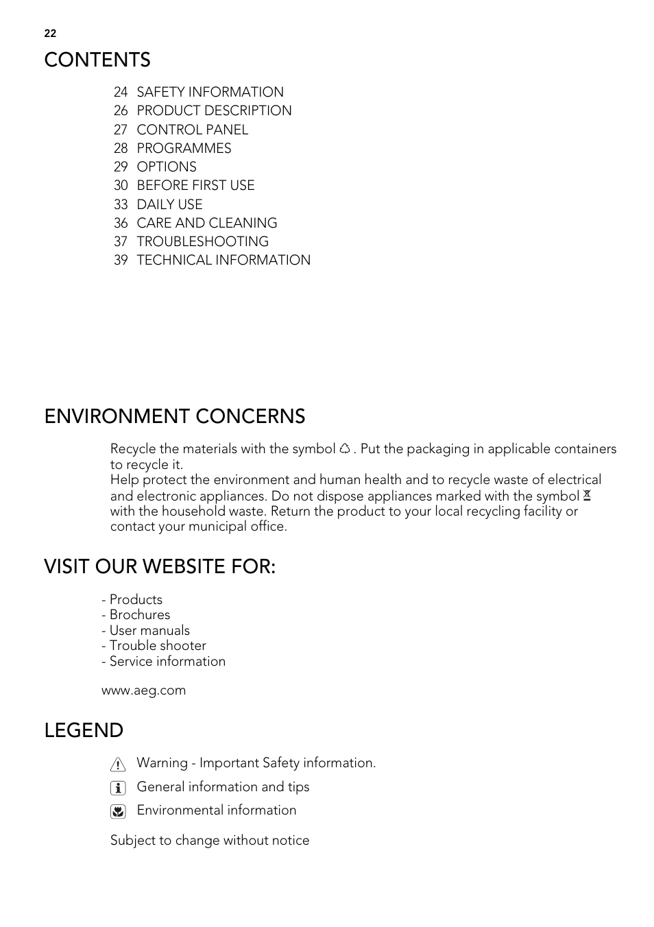 AEG F65000IW0P User Manual | Page 22 / 84