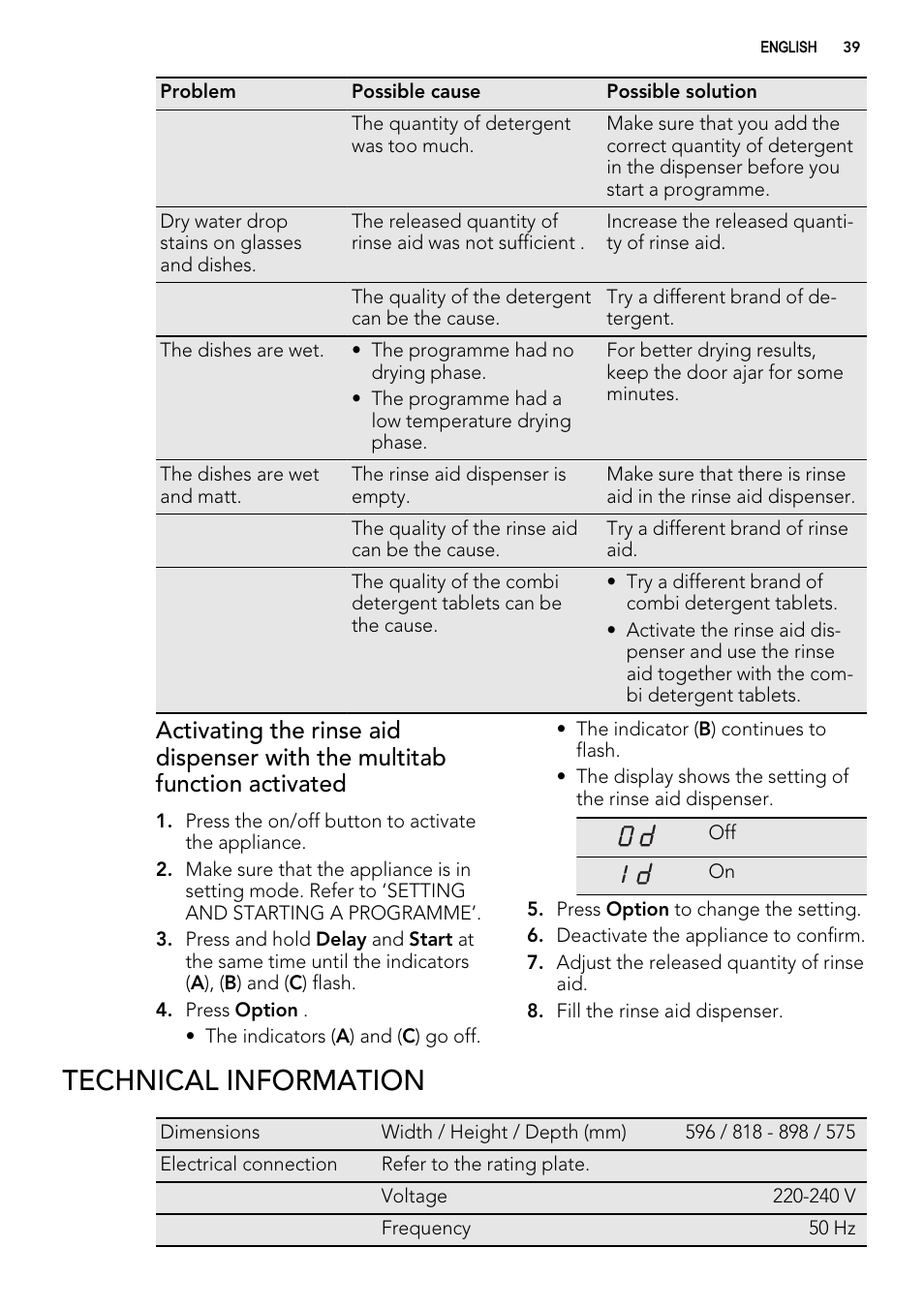 Technical information | AEG F65000IW0P User Manual | Page 39 / 84