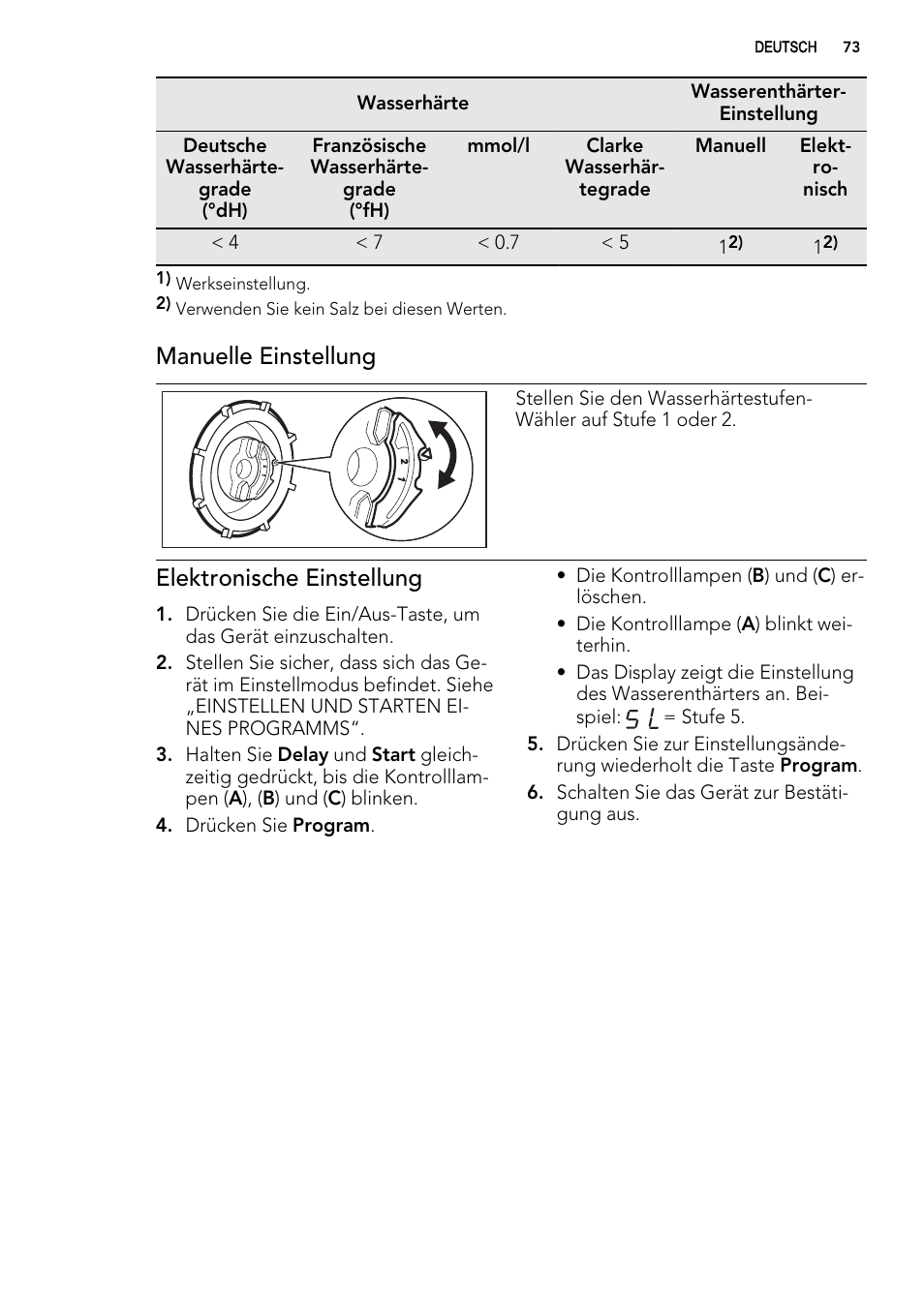 Manuelle einstellung, Elektronische einstellung | AEG F65000IW0P User Manual | Page 73 / 84