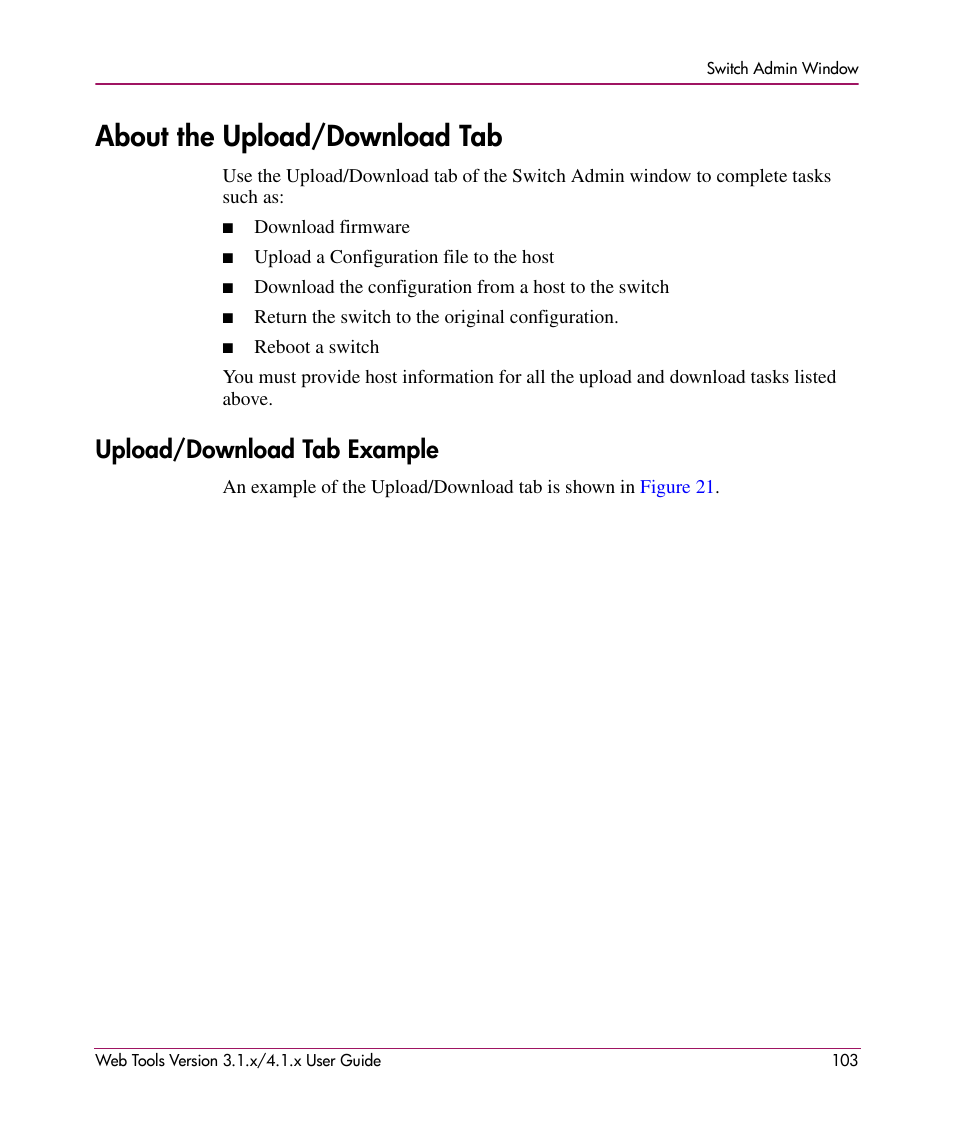 About the upload/download tab, Upload/download tab example | HP StorageWorks MSA 2.8 SAN Switch User Manual | Page 103 / 307