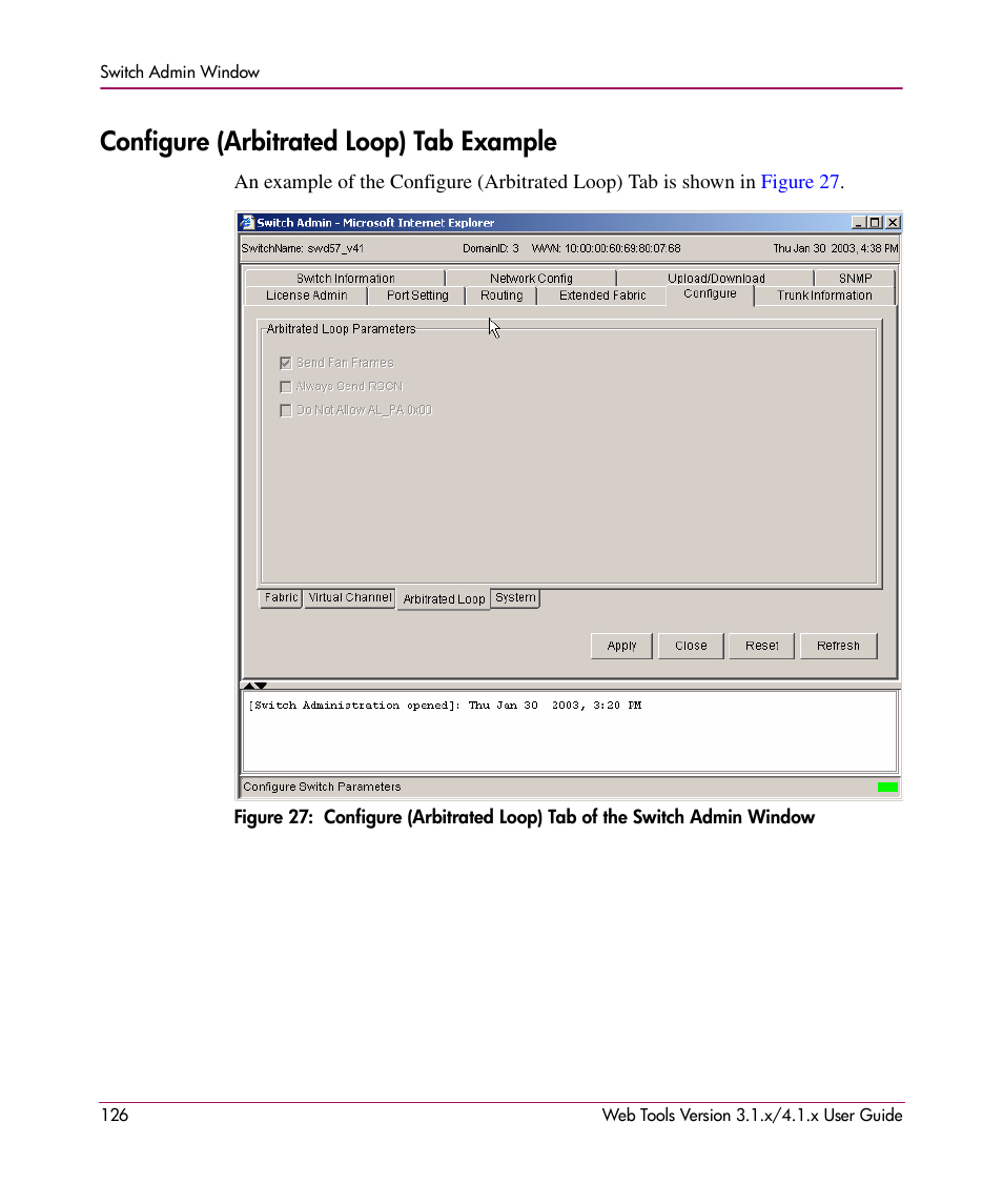 Configure (arbitrated loop) tab example | HP StorageWorks MSA 2.8 SAN Switch User Manual | Page 126 / 307