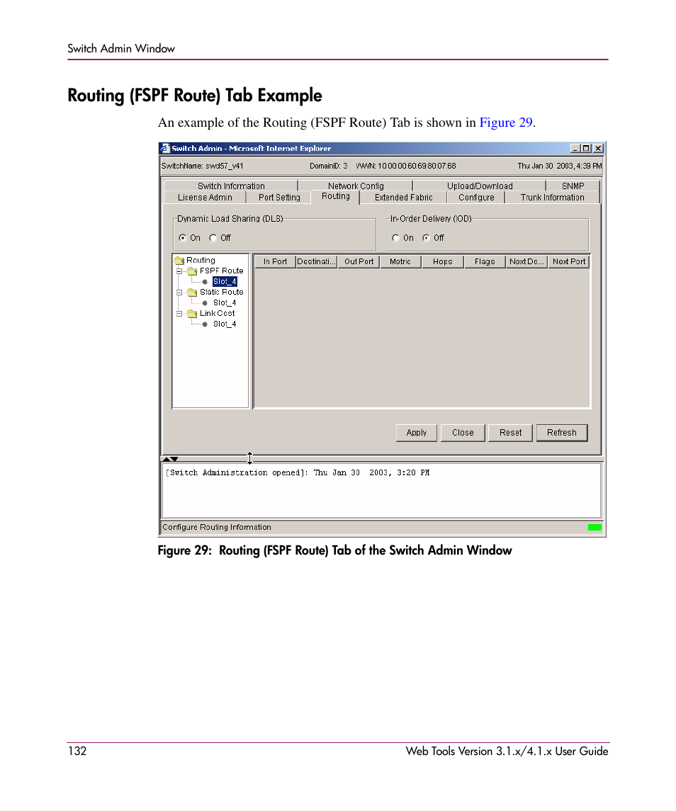 Routing (fspf route) tab example | HP StorageWorks MSA 2.8 SAN Switch User Manual | Page 132 / 307