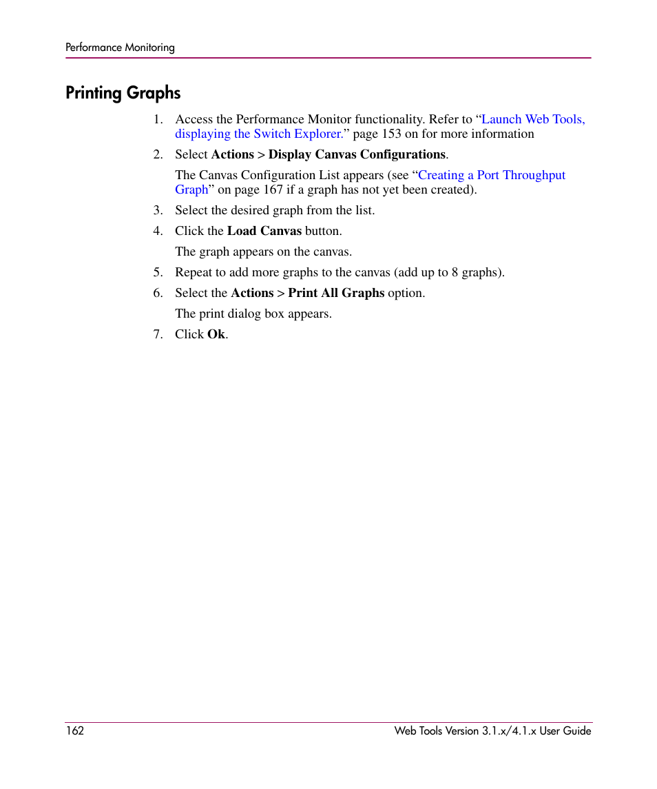 Printing graphs | HP StorageWorks MSA 2.8 SAN Switch User Manual | Page 162 / 307