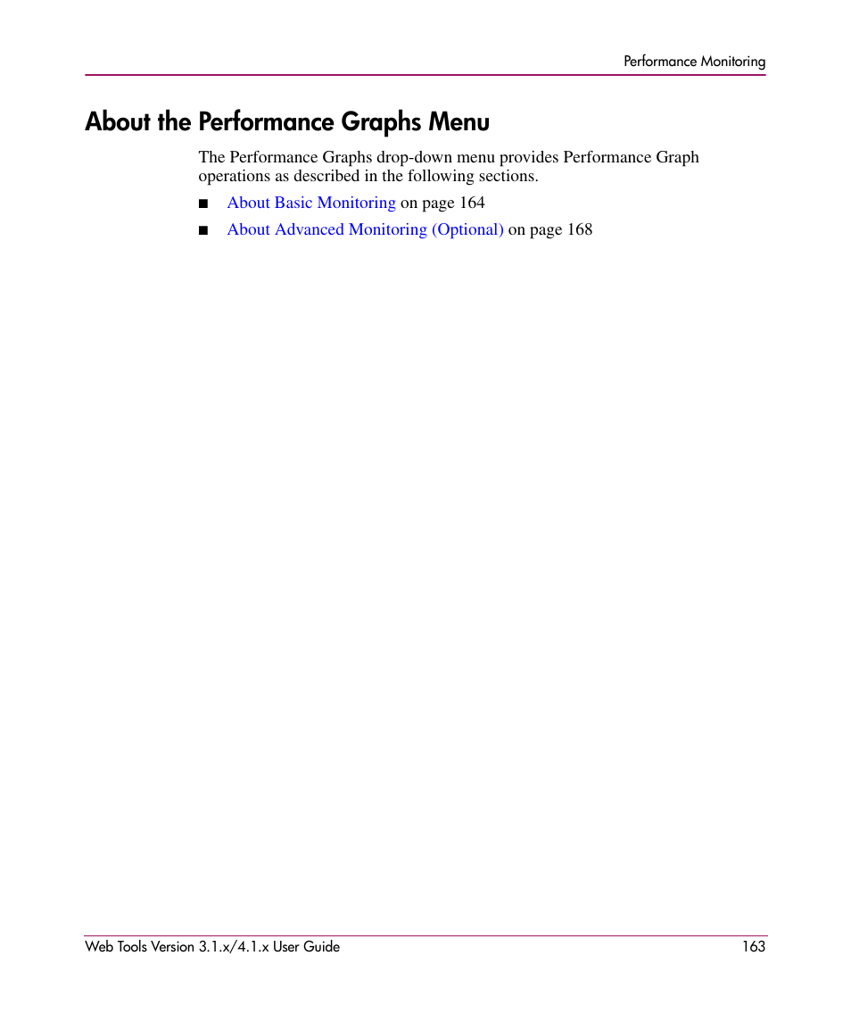 About the performance graphs menu | HP StorageWorks MSA 2.8 SAN Switch User Manual | Page 163 / 307