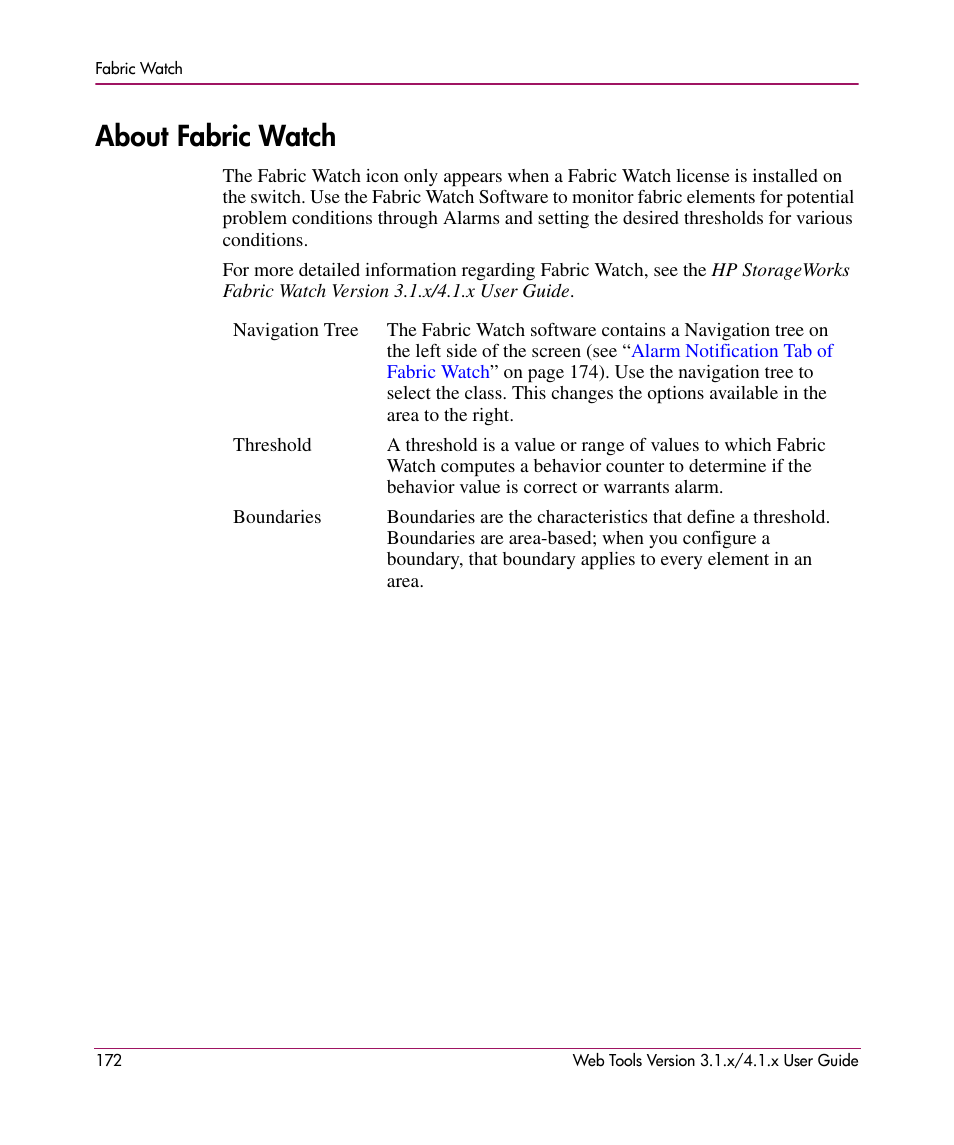 About fabric watch | HP StorageWorks MSA 2.8 SAN Switch User Manual | Page 172 / 307