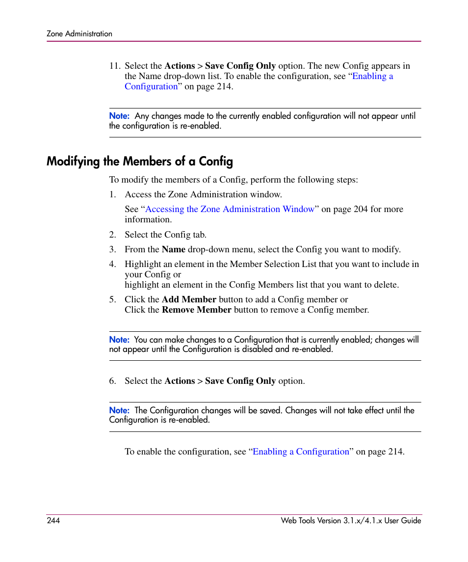 Modifying the members of a config | HP StorageWorks MSA 2.8 SAN Switch User Manual | Page 244 / 307