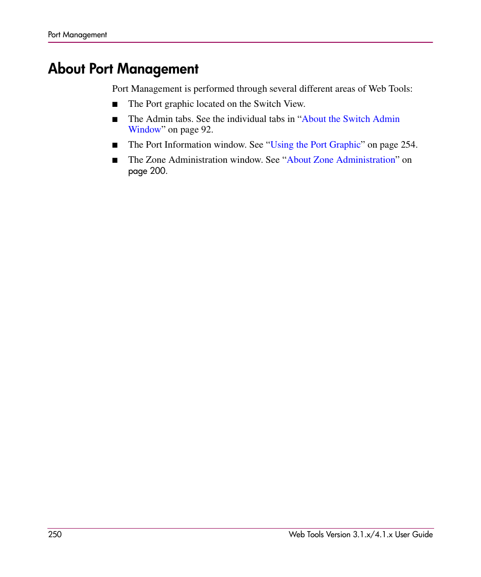 About port management | HP StorageWorks MSA 2.8 SAN Switch User Manual | Page 250 / 307