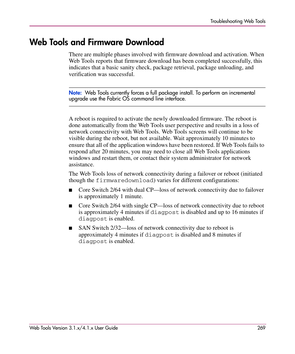 Web tools and firmware download | HP StorageWorks MSA 2.8 SAN Switch User Manual | Page 269 / 307