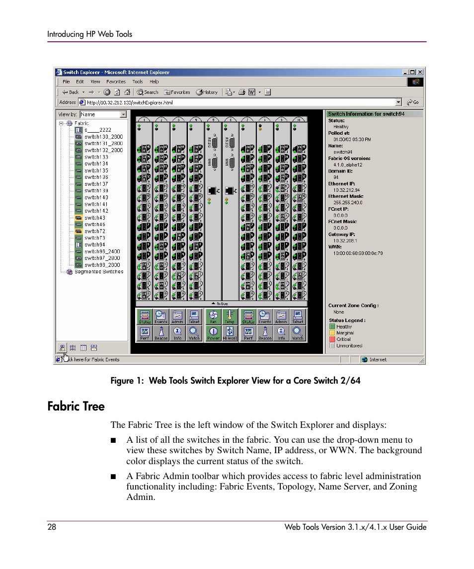 Fabric tree | HP StorageWorks MSA 2.8 SAN Switch User Manual | Page 28 / 307