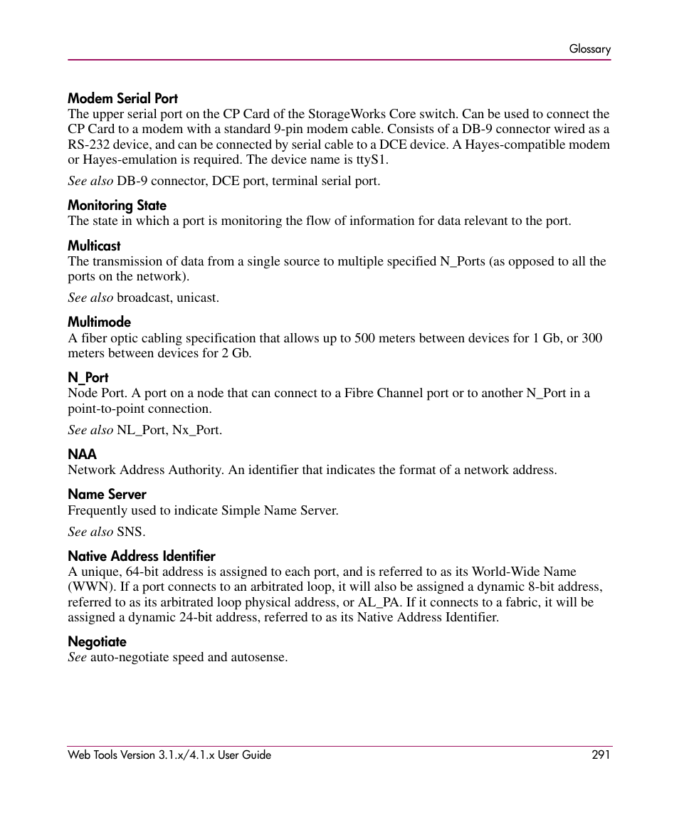 HP StorageWorks MSA 2.8 SAN Switch User Manual | Page 291 / 307