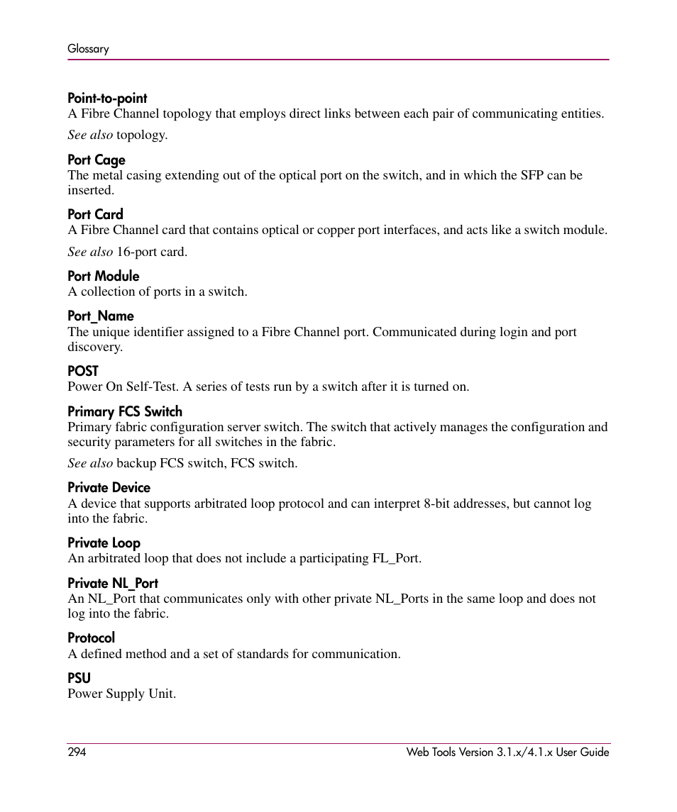 HP StorageWorks MSA 2.8 SAN Switch User Manual | Page 294 / 307
