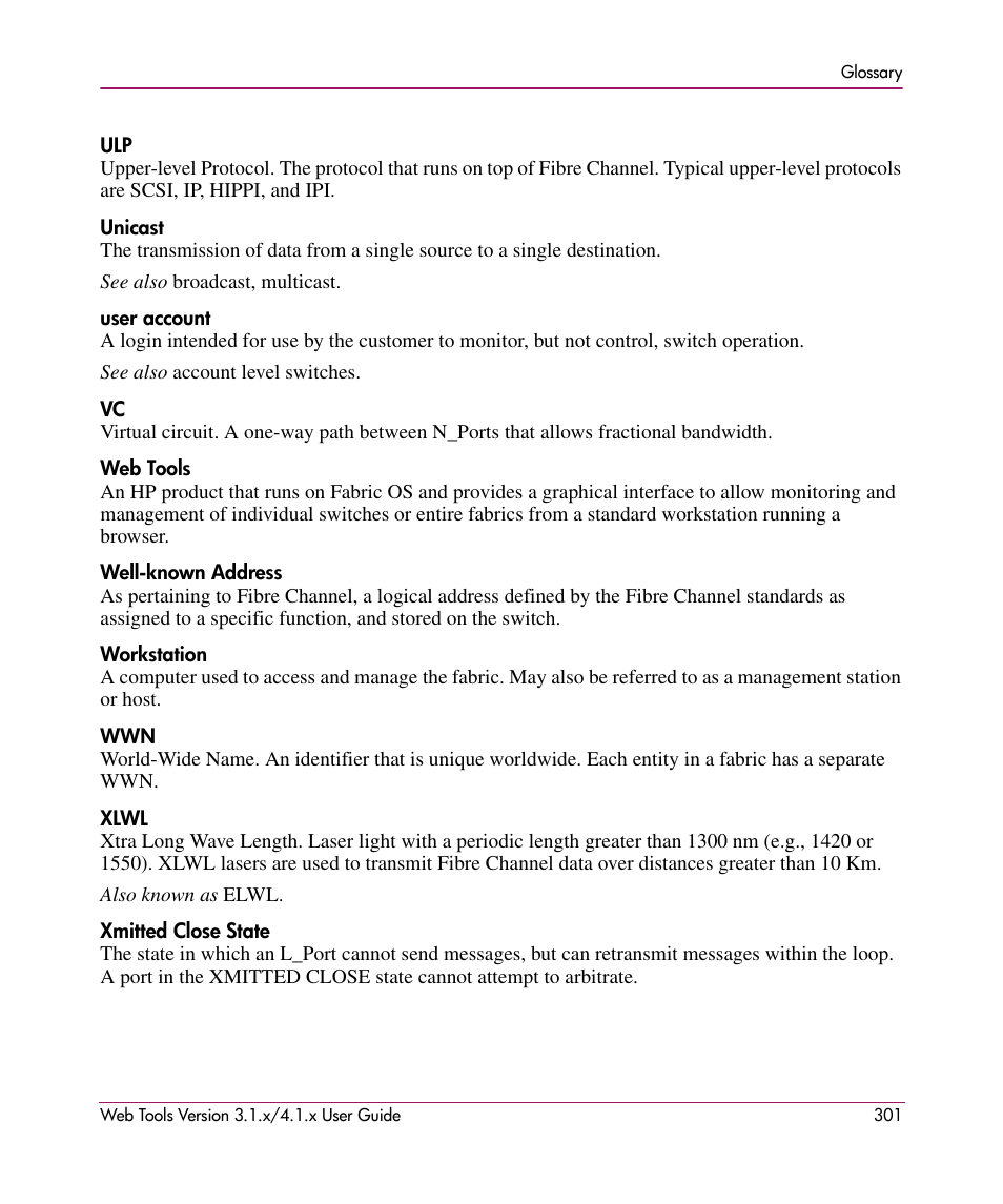 HP StorageWorks MSA 2.8 SAN Switch User Manual | Page 301 / 307