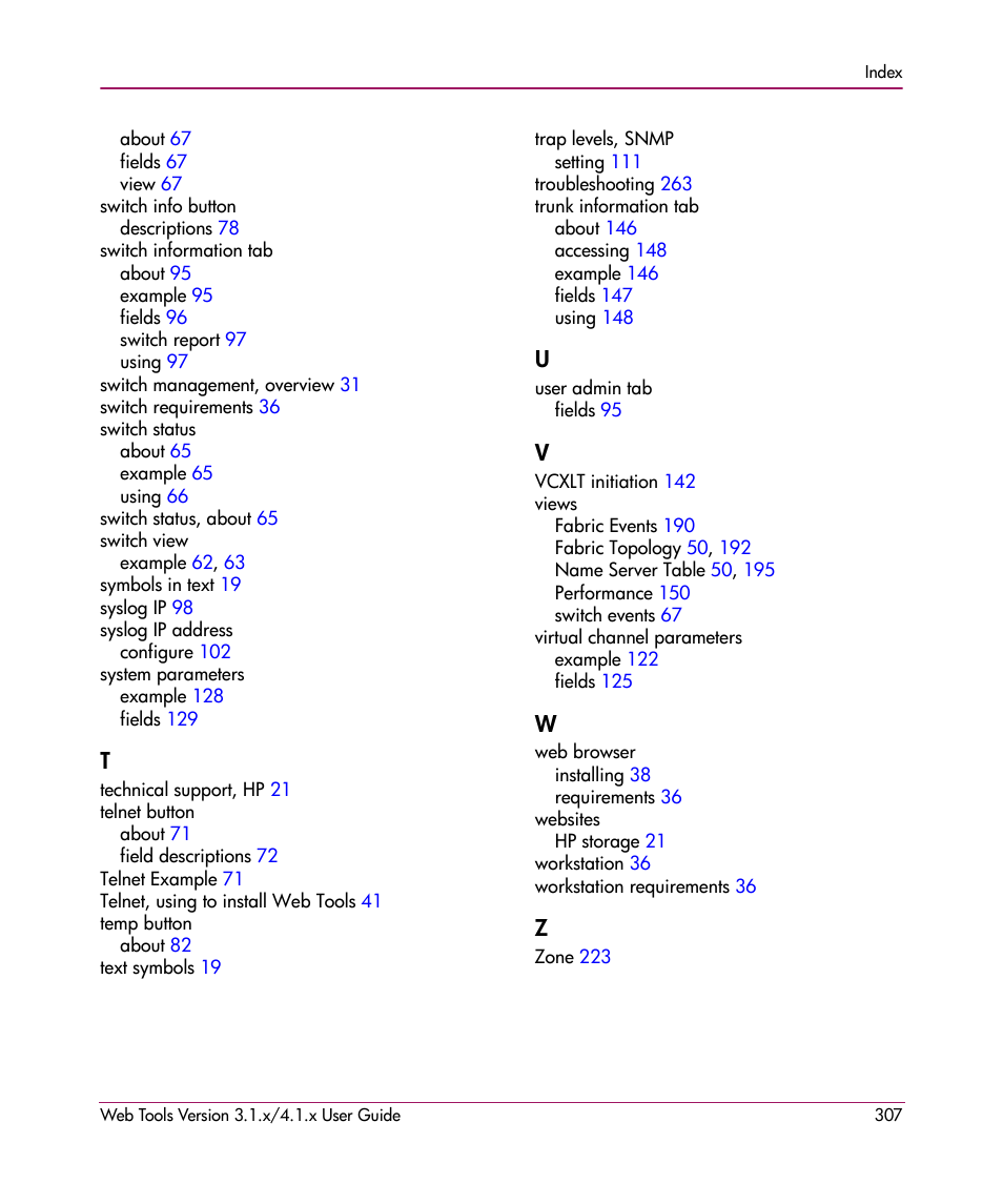 HP StorageWorks MSA 2.8 SAN Switch User Manual | Page 307 / 307