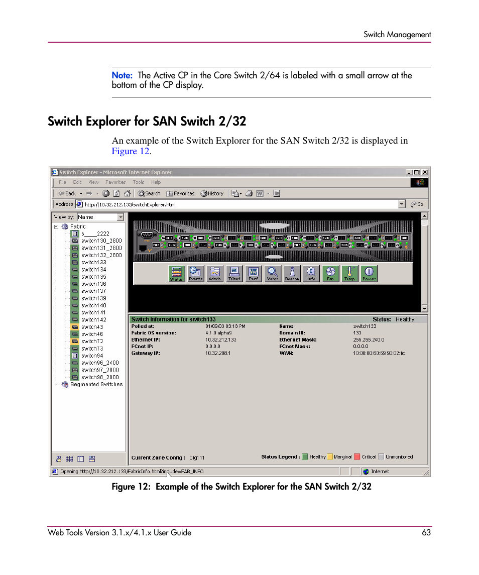 Switch explorer for san switch 2/32 | HP StorageWorks MSA 2.8 SAN Switch User Manual | Page 63 / 307
