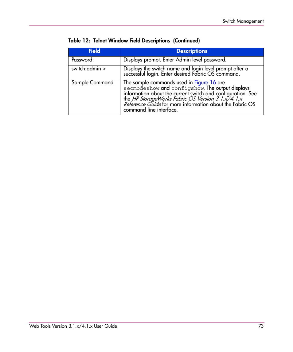 HP StorageWorks MSA 2.8 SAN Switch User Manual | Page 73 / 307