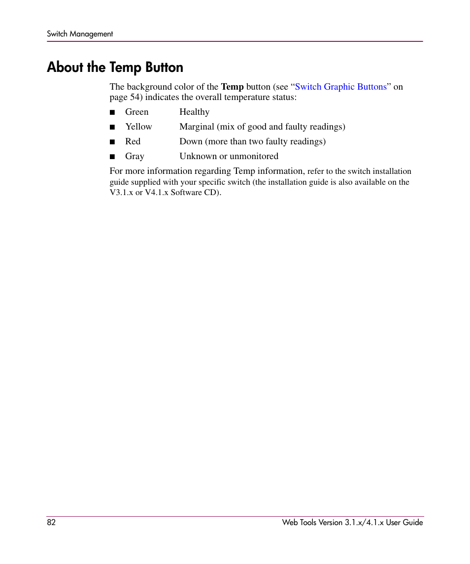About the temp button | HP StorageWorks MSA 2.8 SAN Switch User Manual | Page 82 / 307