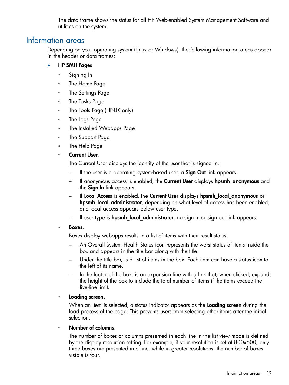 Information areas | HP Serveur lame HP ProLiant BL680c G5 User Manual | Page 19 / 90