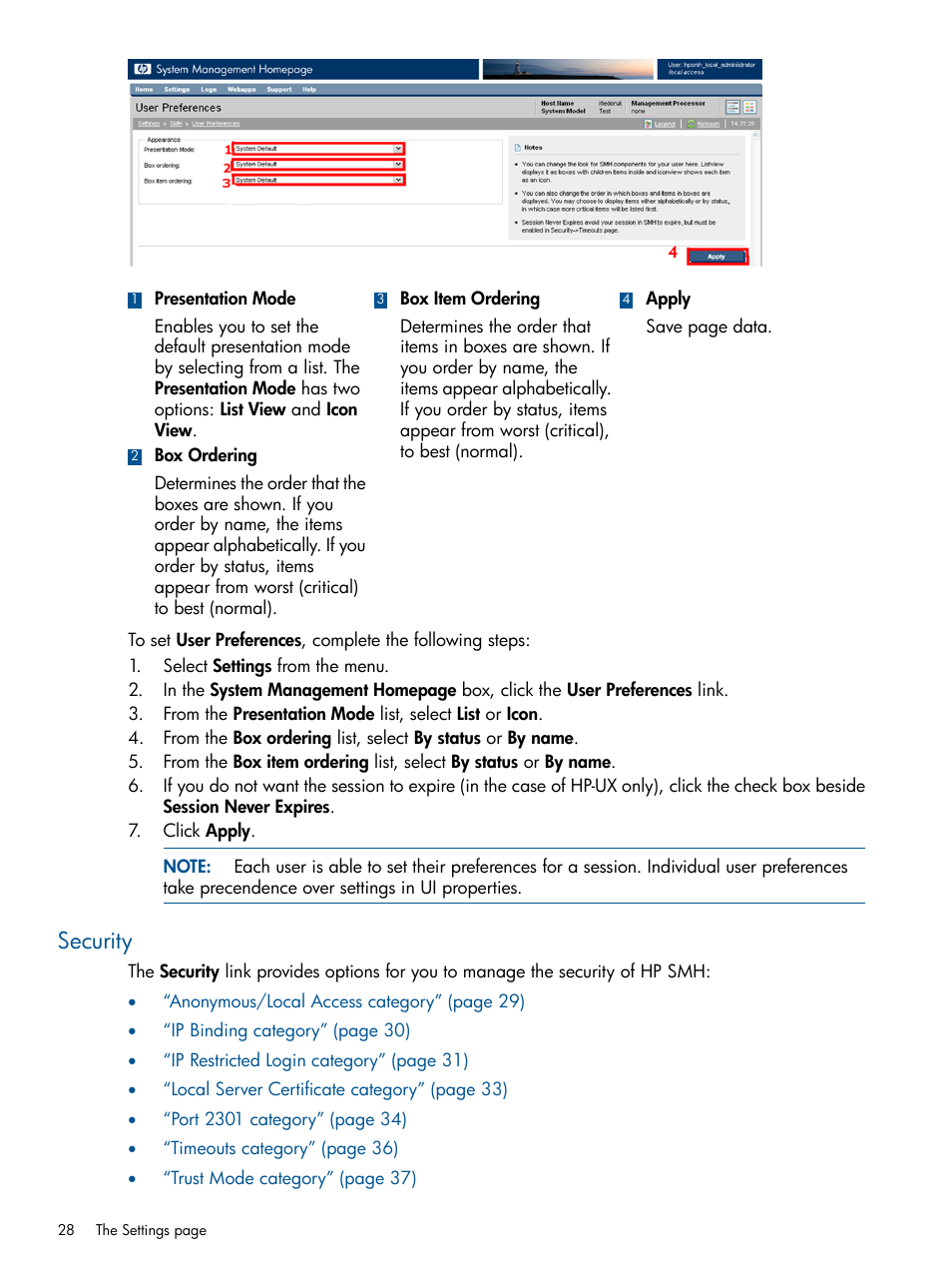 Security | HP Serveur lame HP ProLiant BL680c G5 User Manual | Page 28 / 90