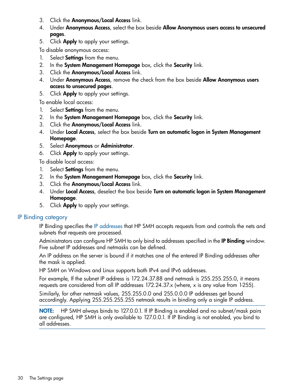 Ip binding category | HP Serveur lame HP ProLiant BL680c G5 User Manual | Page 30 / 90