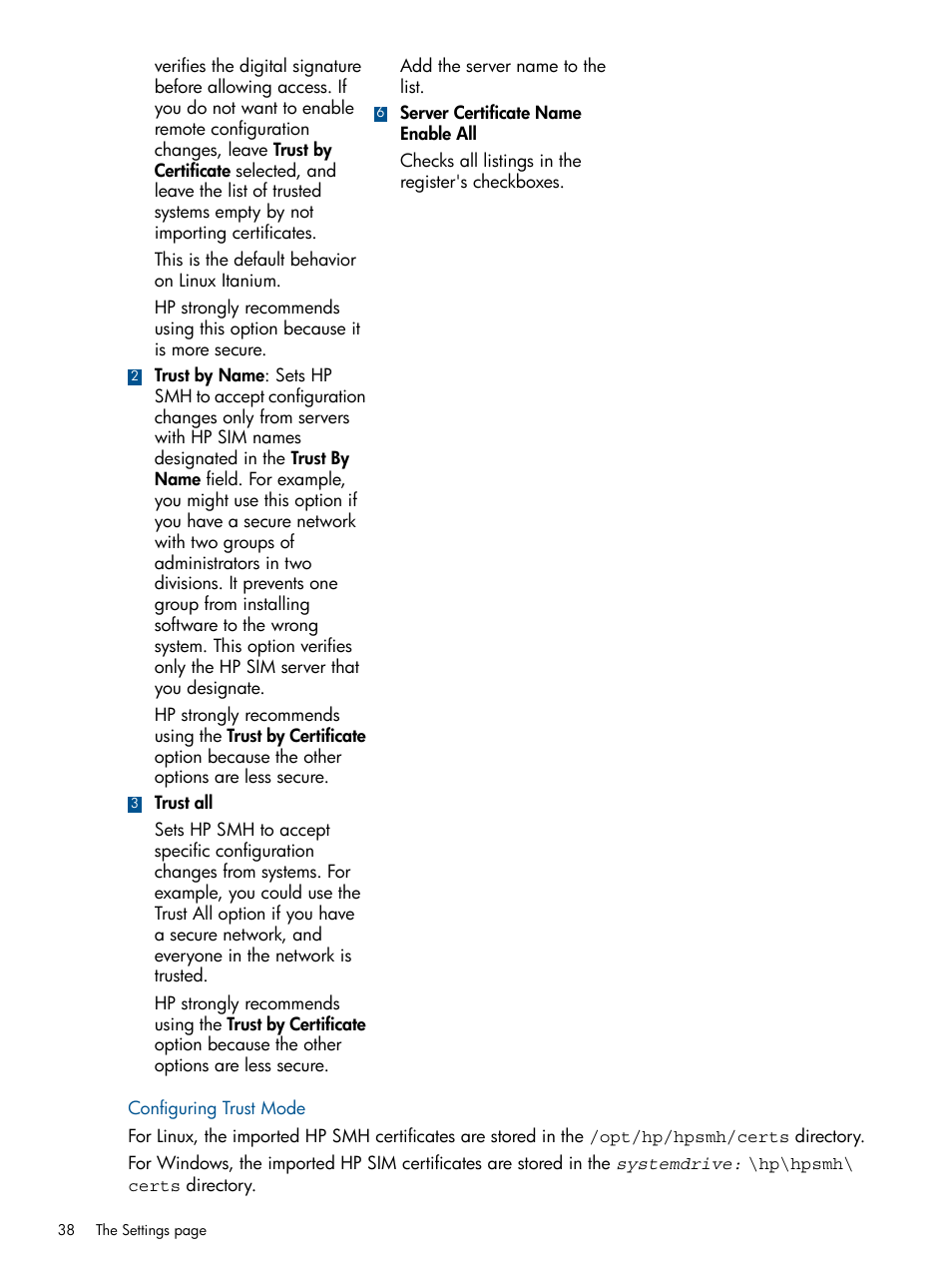 Configuring trust mode | HP Serveur lame HP ProLiant BL680c G5 User Manual | Page 38 / 90