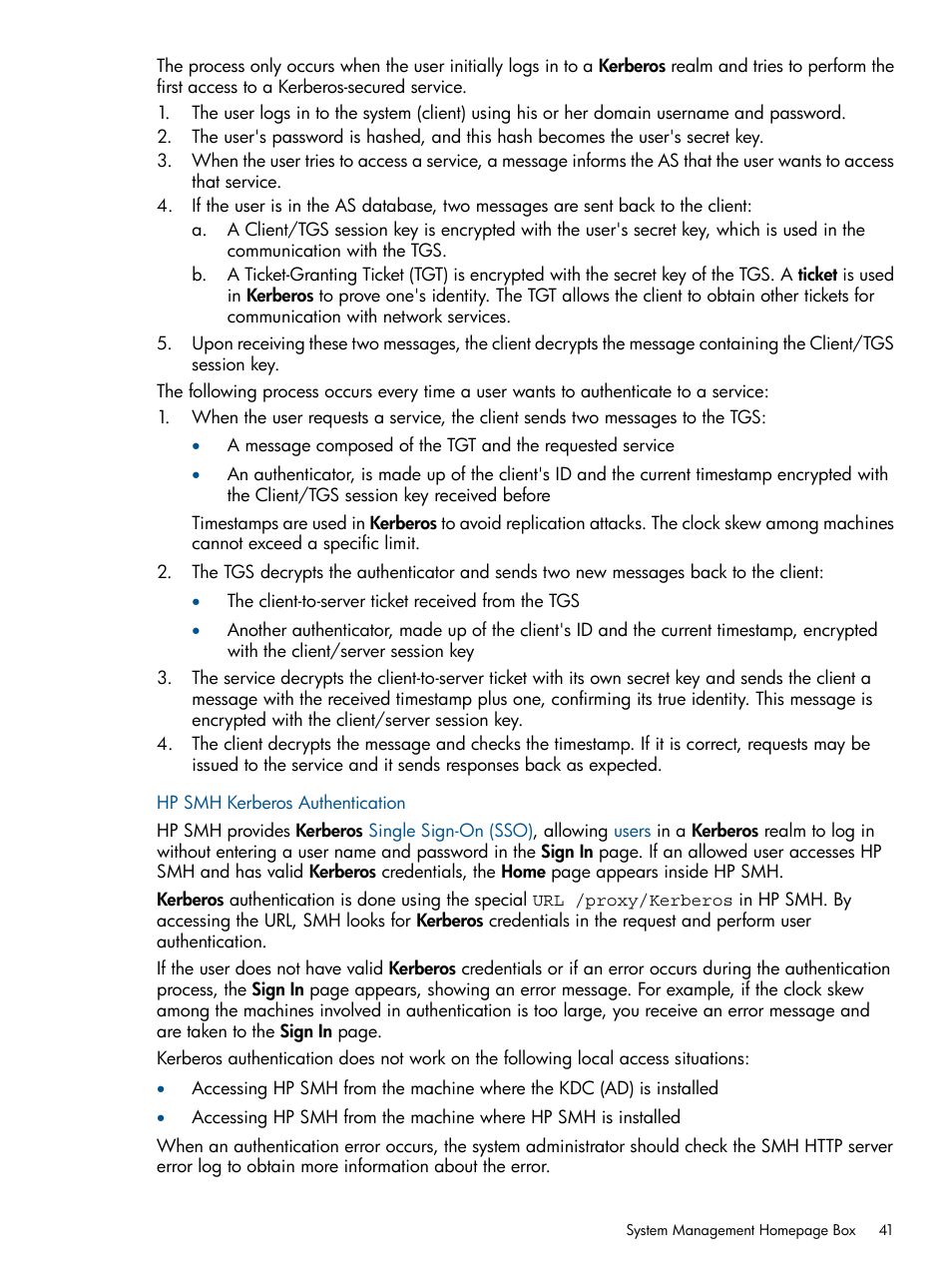 Hp smh kerberos authentication | HP Serveur lame HP ProLiant BL680c G5 User Manual | Page 41 / 90