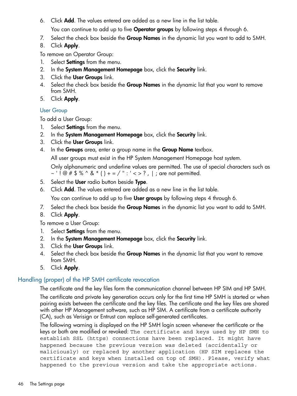 User group | HP Serveur lame HP ProLiant BL680c G5 User Manual | Page 46 / 90