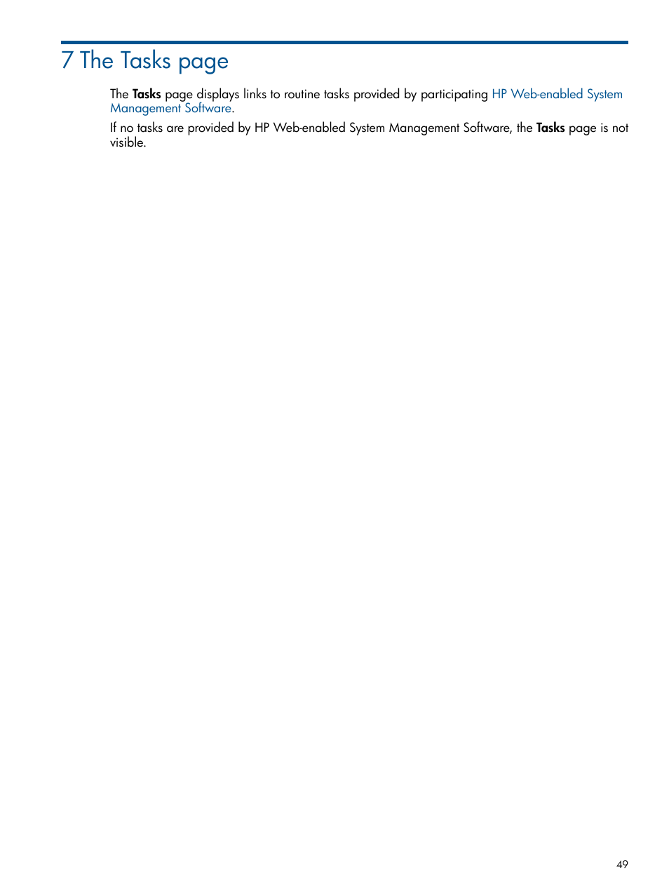 7 the tasks page | HP Serveur lame HP ProLiant BL680c G5 User Manual | Page 49 / 90
