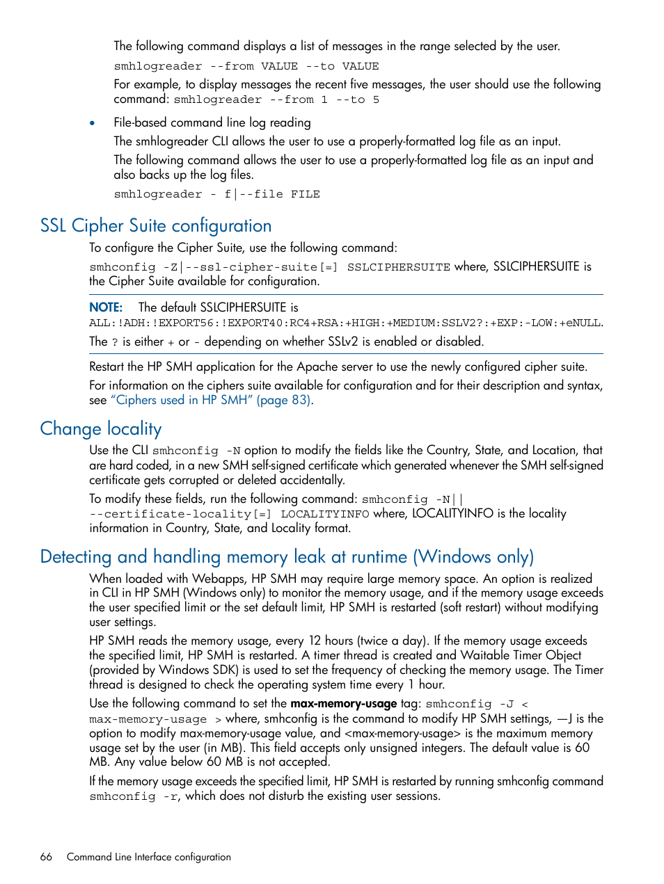 Ssl cipher suite configuration, Change locality | HP Serveur lame HP ProLiant BL680c G5 User Manual | Page 66 / 90