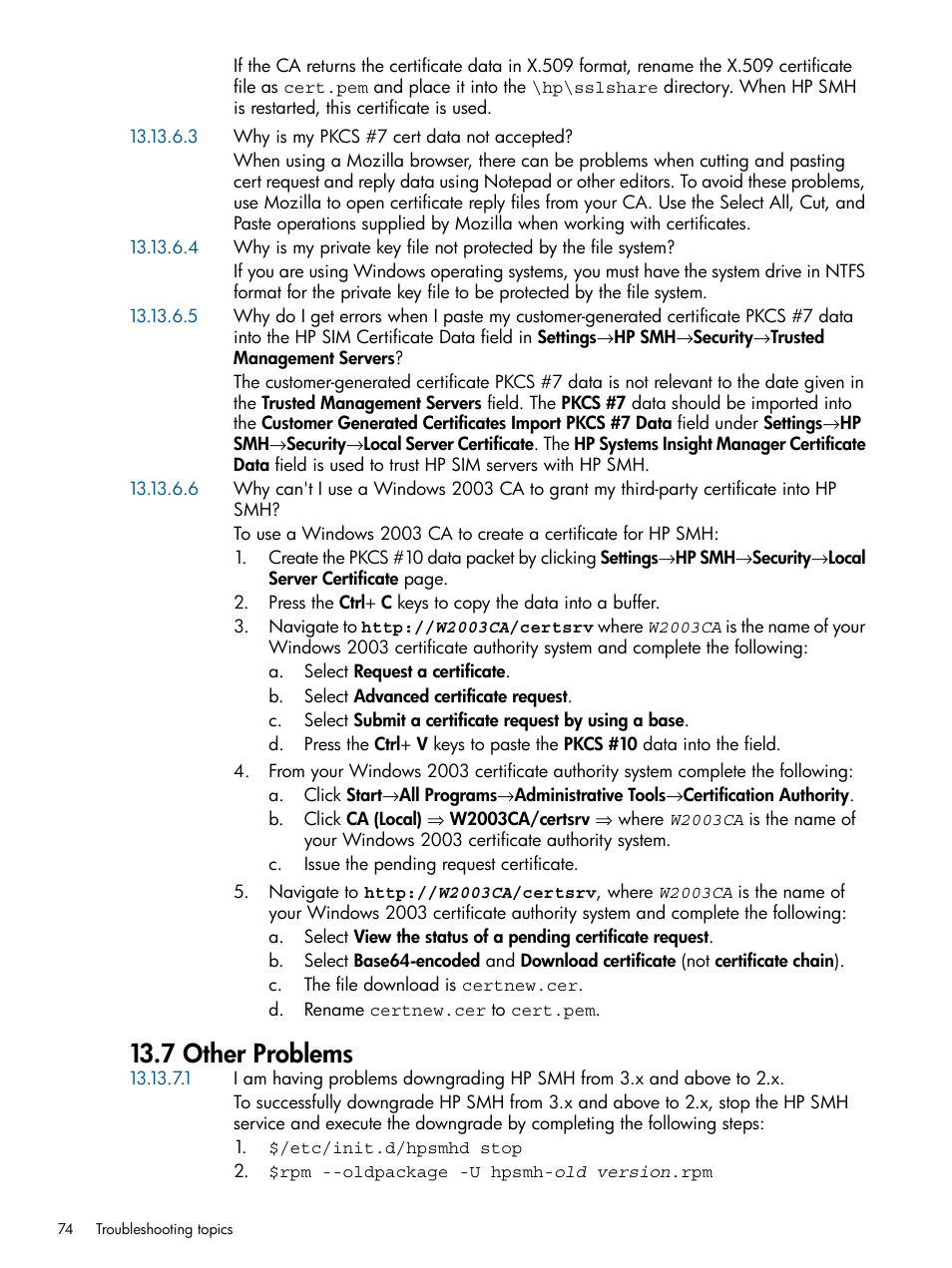 7 other problems | HP Serveur lame HP ProLiant BL680c G5 User Manual | Page 74 / 90