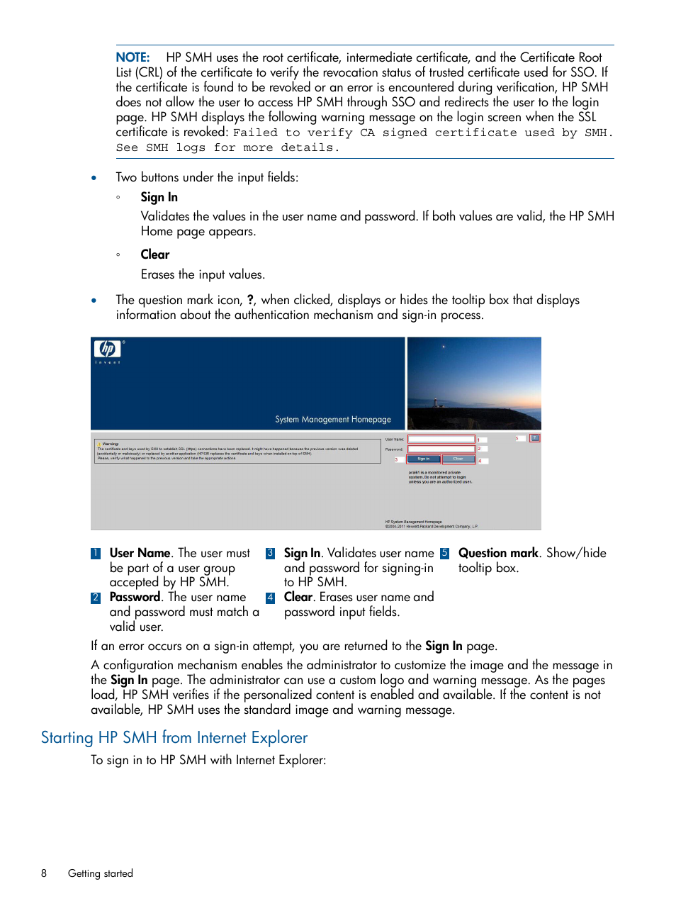 Starting hp smh from internet explorer | HP Serveur lame HP ProLiant BL680c G5 User Manual | Page 8 / 90