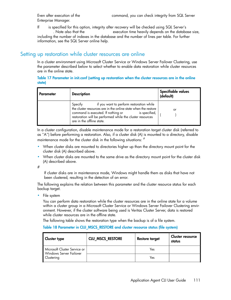 Setting, Up restoration while cluster resources are online | HP Serveur lame HP ProLiant BL465c Gen8 User Manual | Page 111 / 578