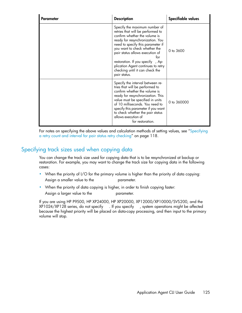 Specifying track sizes used when copying data | HP Serveur lame HP ProLiant BL465c Gen8 User Manual | Page 125 / 578