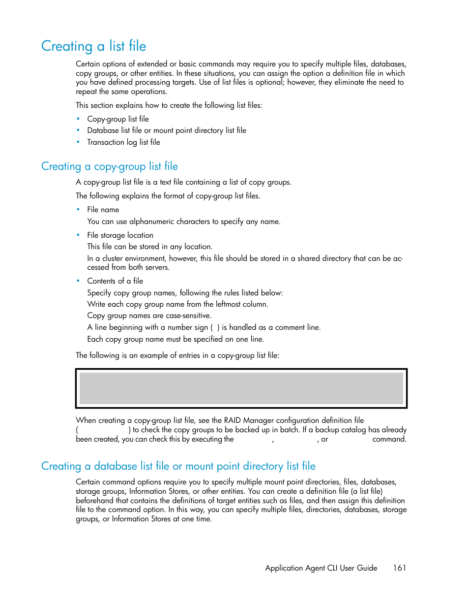 Creating a list file, Creating a copy-group list file | HP Serveur lame HP ProLiant BL465c Gen8 User Manual | Page 161 / 578