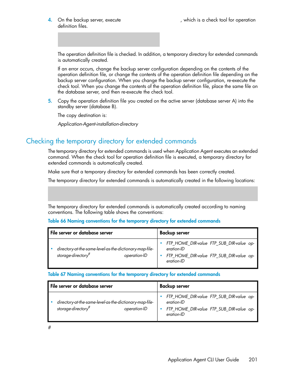 Checking the temporary directory for, Extended commands | HP Serveur lame HP ProLiant BL465c Gen8 User Manual | Page 201 / 578