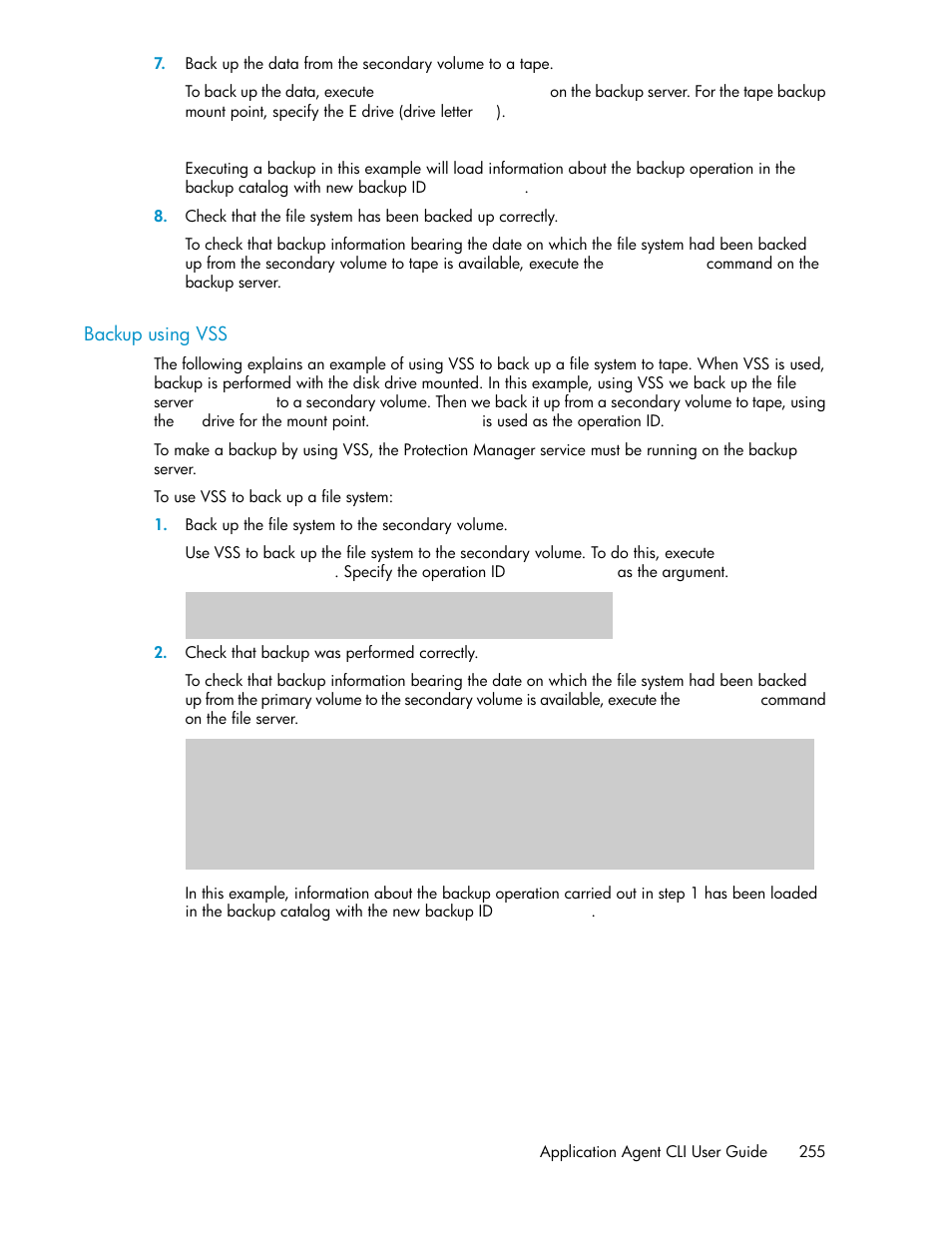 Backup using vss | HP Serveur lame HP ProLiant BL465c Gen8 User Manual | Page 255 / 578