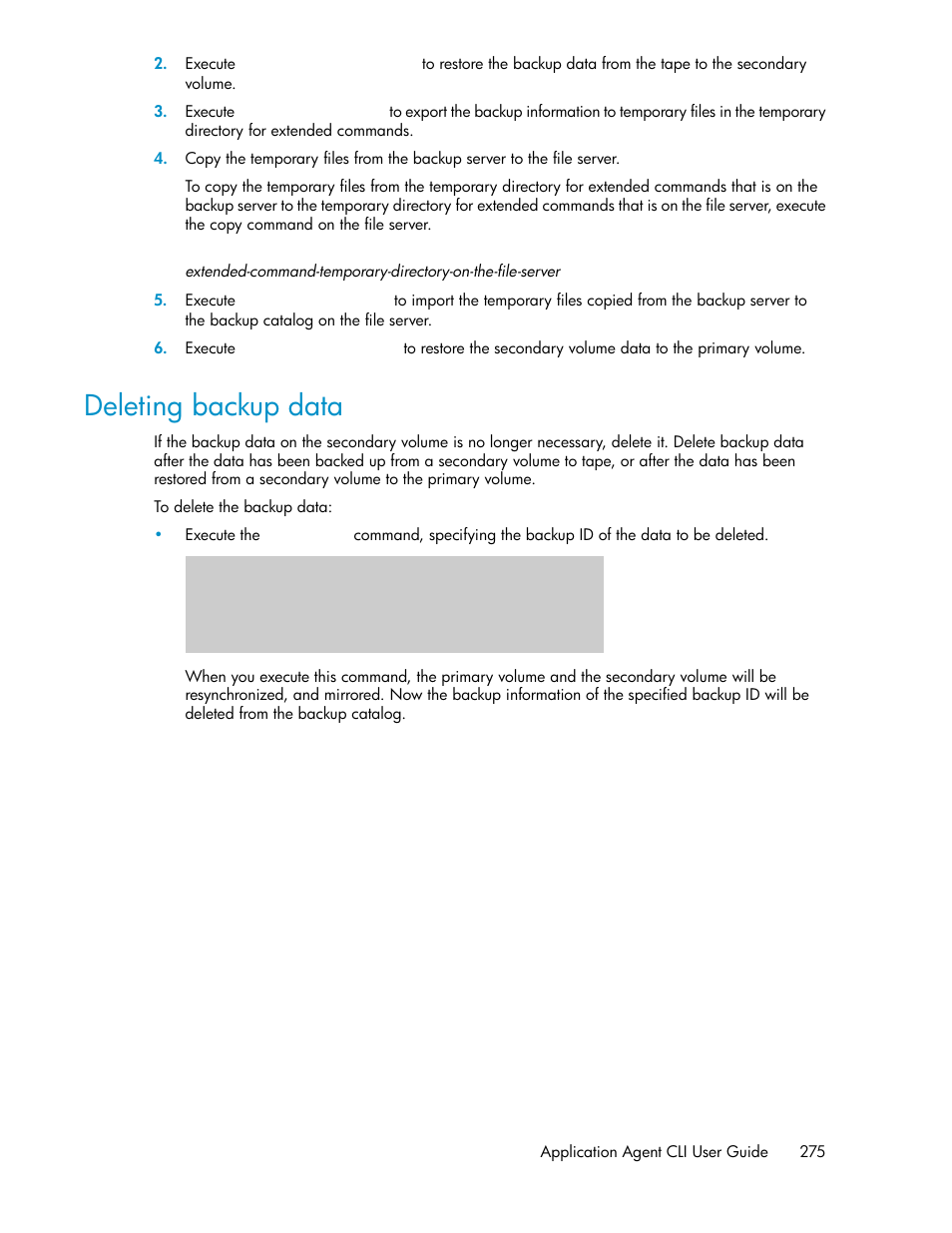 Deleting backup data | HP Serveur lame HP ProLiant BL465c Gen8 User Manual | Page 275 / 578