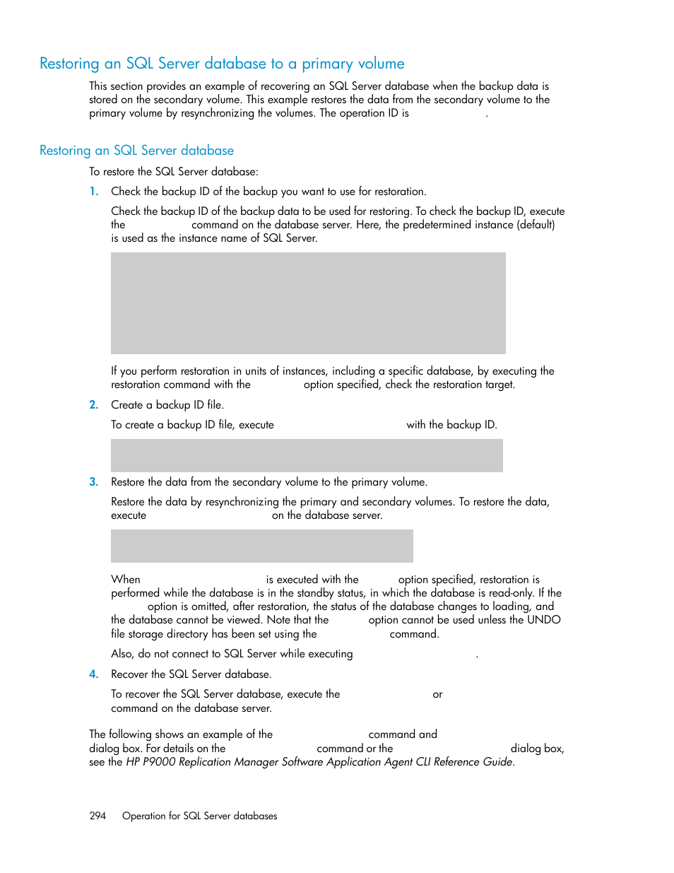 Restoring an sql server database | HP Serveur lame HP ProLiant BL465c Gen8 User Manual | Page 294 / 578