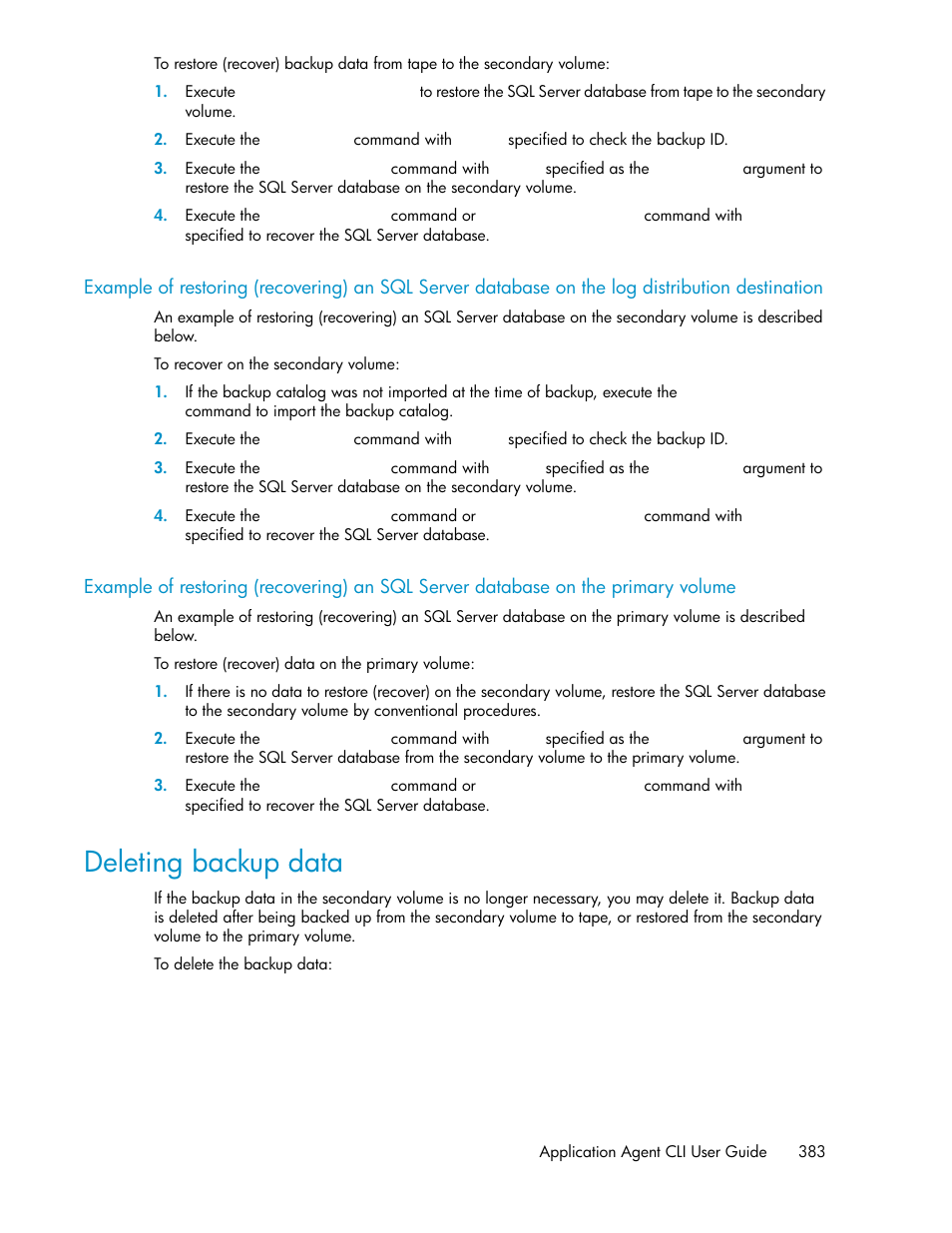 Deleting backup data | HP Serveur lame HP ProLiant BL465c Gen8 User Manual | Page 383 / 578