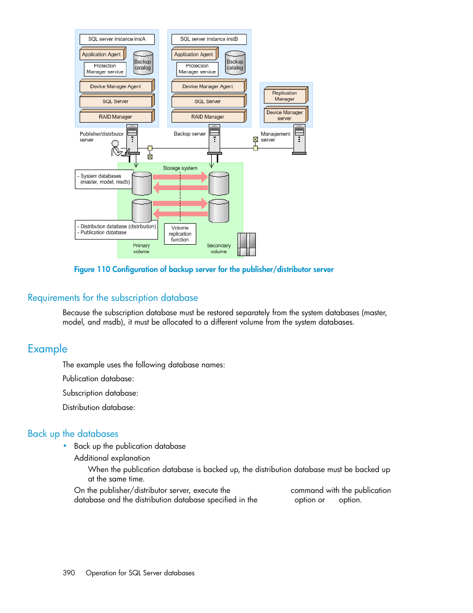 Requirements for the subscription database, Example, Back up the databases | HP Serveur lame HP ProLiant BL465c Gen8 User Manual | Page 390 / 578