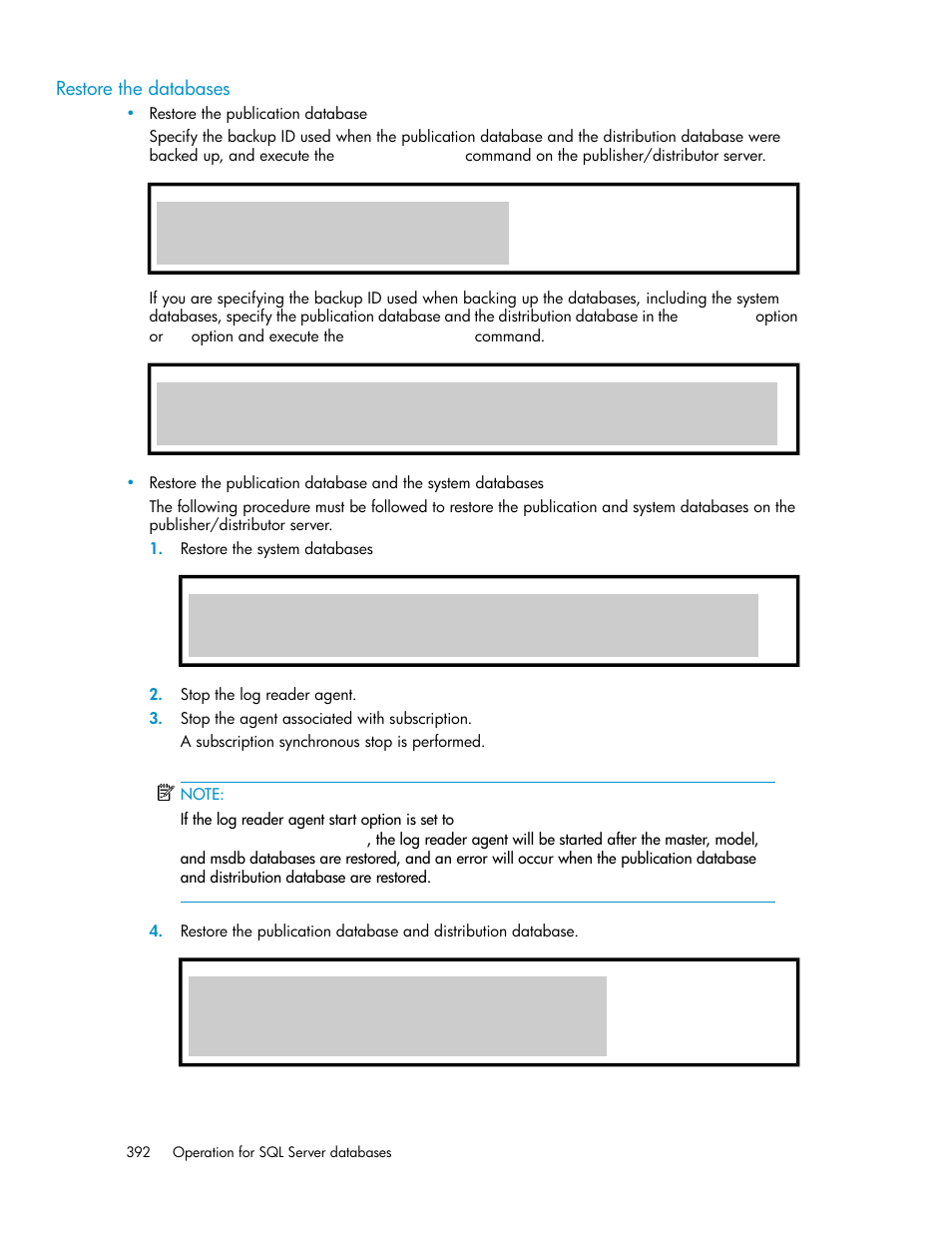 Restore the databases | HP Serveur lame HP ProLiant BL465c Gen8 User Manual | Page 392 / 578