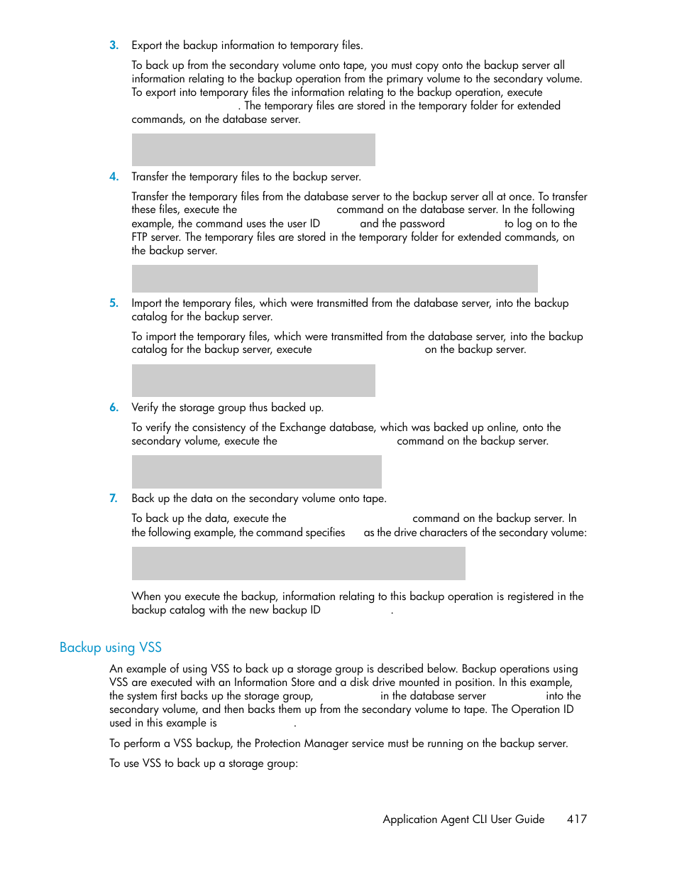 Backup using vss | HP Serveur lame HP ProLiant BL465c Gen8 User Manual | Page 417 / 578