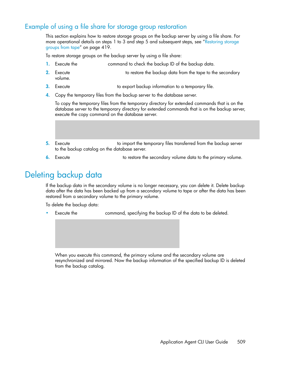 Deleting backup data | HP Serveur lame HP ProLiant BL465c Gen8 User Manual | Page 509 / 578