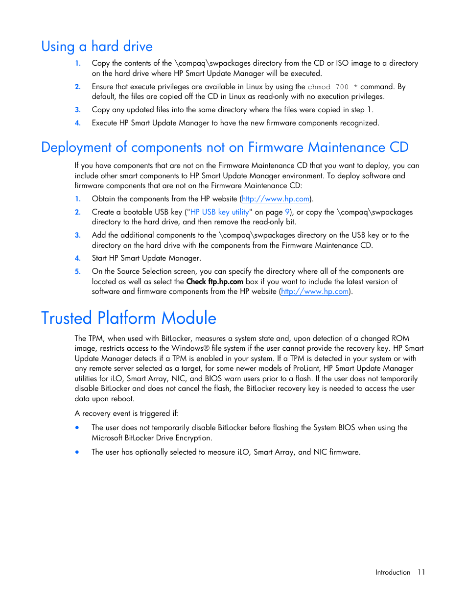 Using a hard drive, Trusted platform module | HP ProLiant BL685c G5 Server Blade User Manual | Page 11 / 87