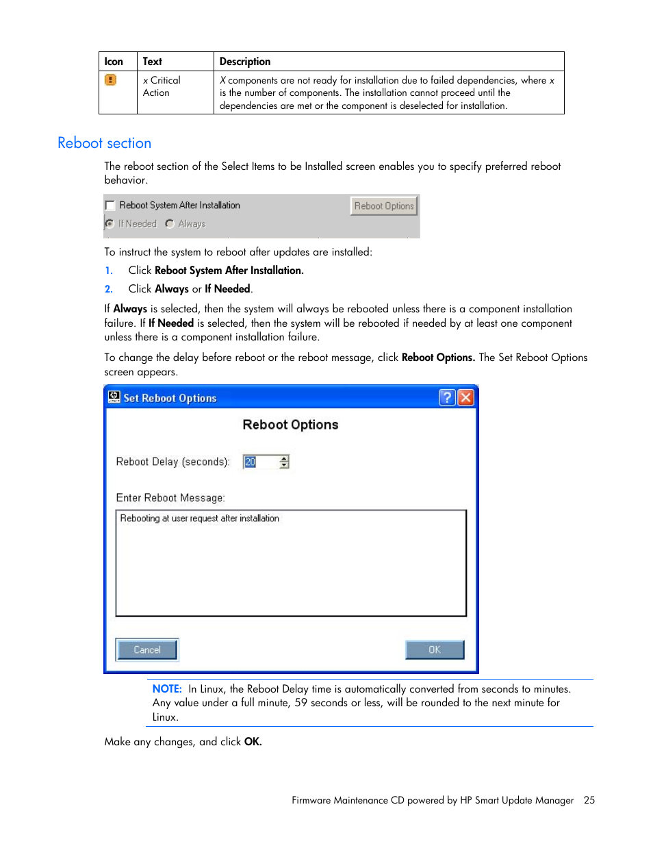 Reboot section | HP ProLiant BL685c G5 Server Blade User Manual | Page 25 / 87