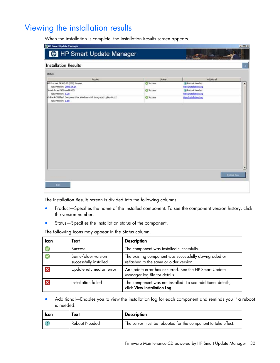 Viewing the installation results | HP ProLiant BL685c G5 Server Blade User Manual | Page 30 / 87
